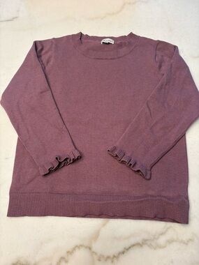 white birch Ruffle Cuff Crewneck Sweater - Plum